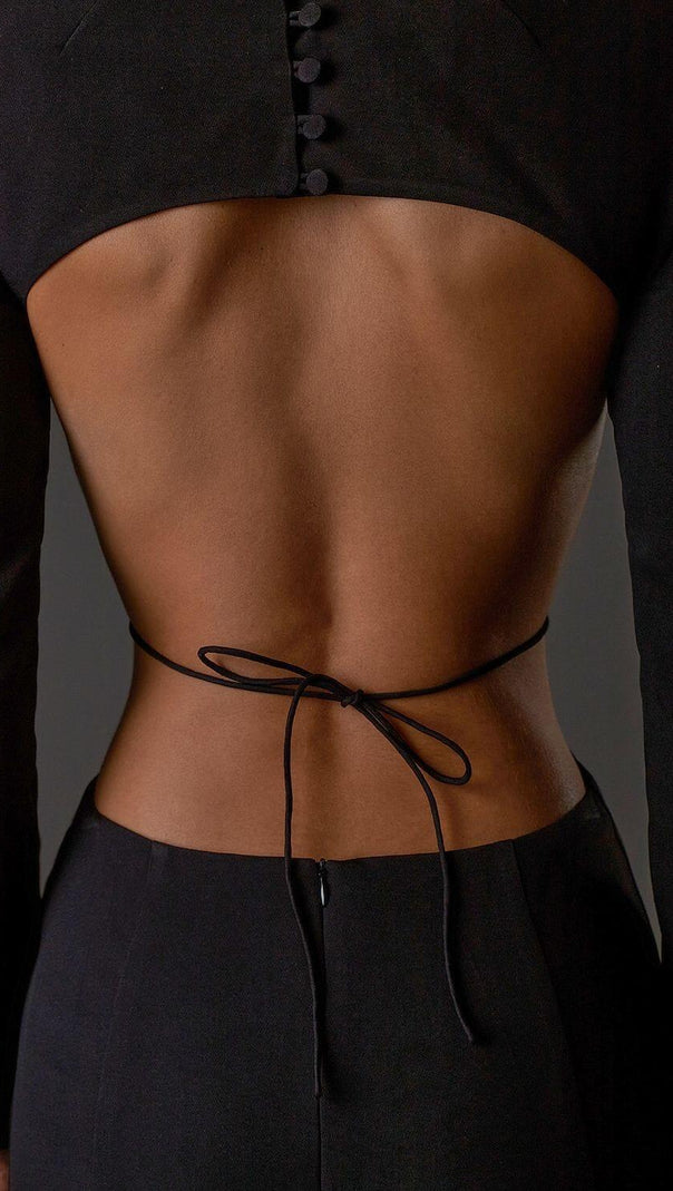 AIIZIE LONG SLEEVE CUT OUT BACKLESS MERMAID MAXI DRESS IN BLACK - product image