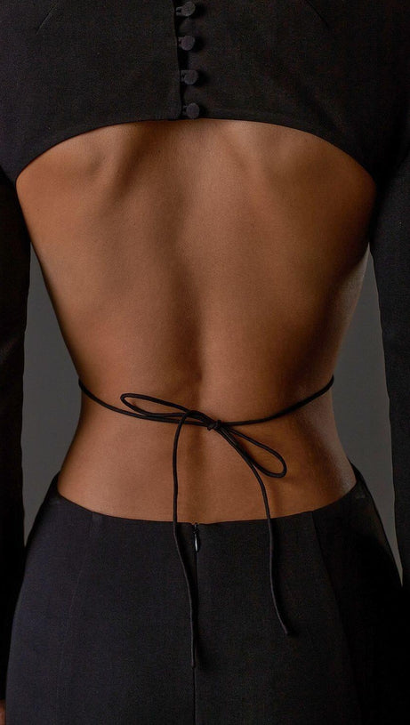 LONG SLEEVE CUT OUT BACKLESS MERMAID MAXI DRESS IN BLACK