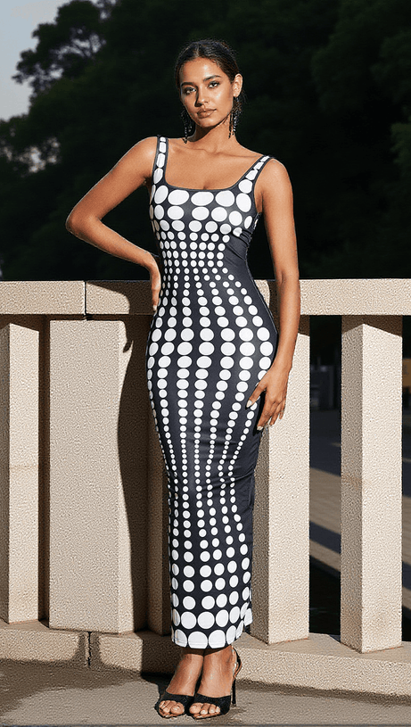ISHI DOT PRINTED MAXI DRESS IN WHITE