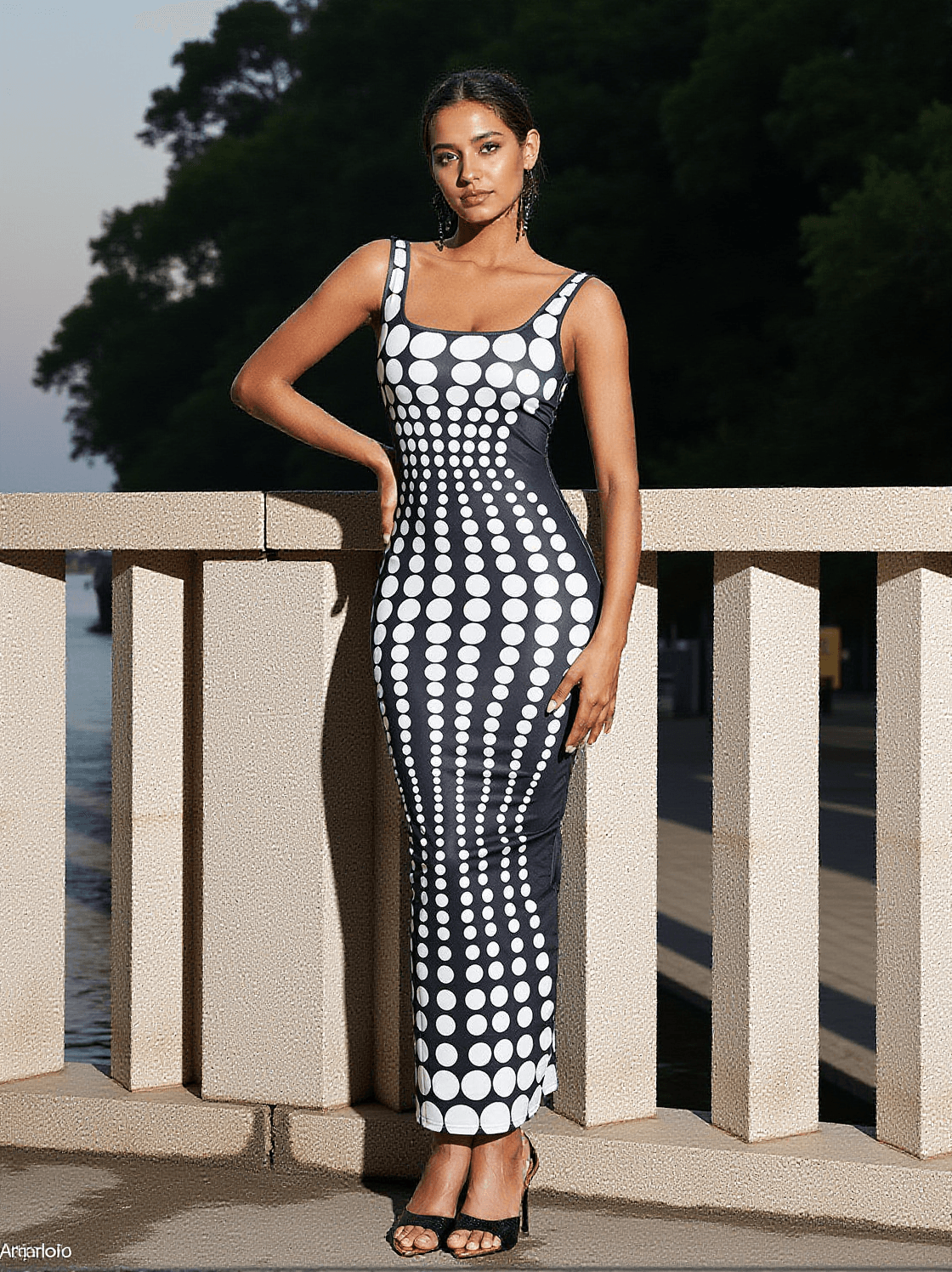 ISHI DOT PRINTED MAXI DRESS IN WHITE