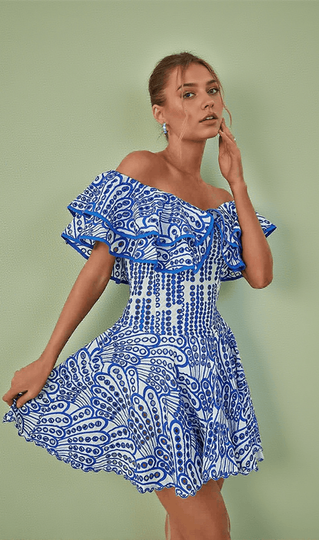 Prinzessinnen-Minikleid mit Rüschen und Cut-Outs in Blau
