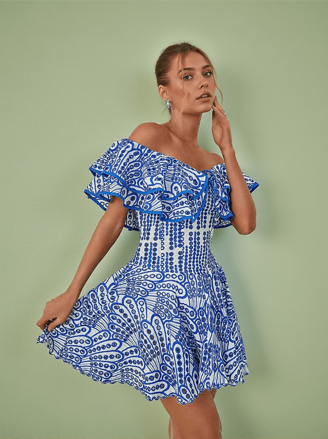 MINI ABITO DA PRINCIPESSA CON VOLANT E TAGLIO BLU