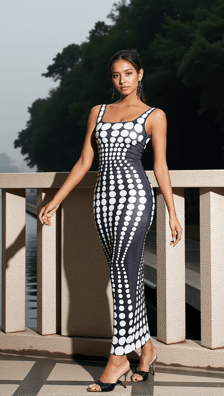 ISHI DOT PRINTED MAXI DRESS IN WHITE