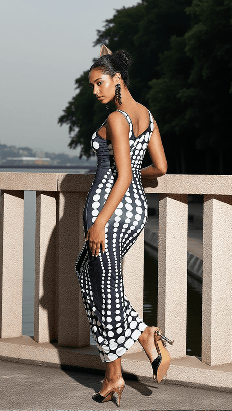 ISHI DOT PRINTED MAXI DRESS IN WHITE