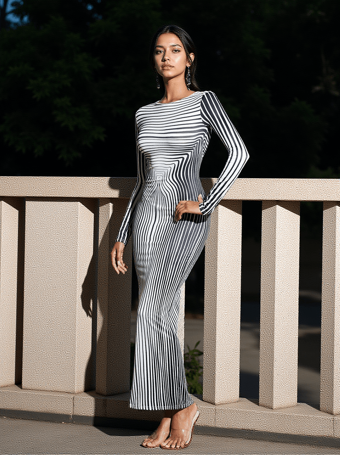 CHESTER LONG SLEEVE STRIPE PRINTED MAXI DRESS