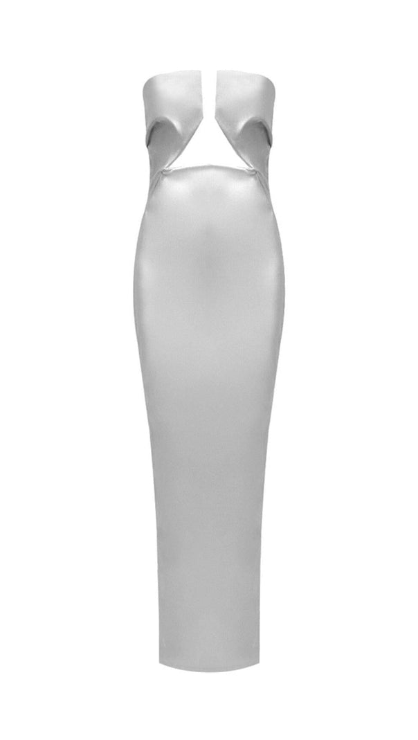 AIIZIE FAUX LEATHER STRAPLESS MAXI DRESS IN SILVER - product image