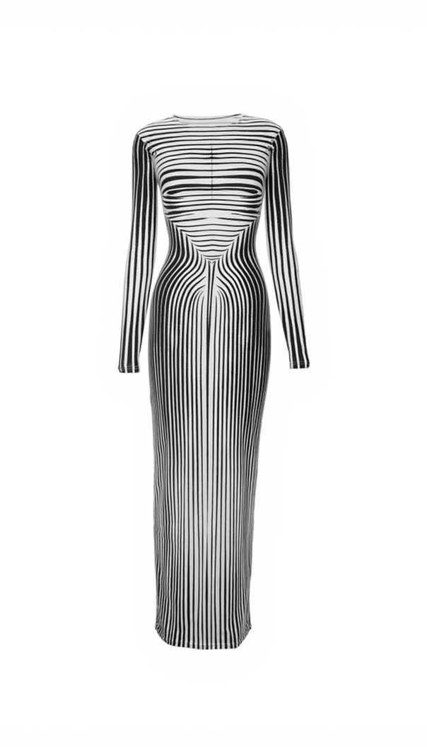 AIIZIE CHESTER LONG SLEEVE STRIPE PRINTED MAXI DRESS - product image