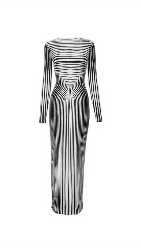 CHESTER LONG SLEEVE STRIPE PRINTED MAXI DRESS