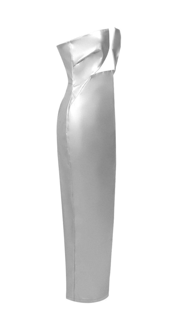 AIIZIE FAUX LEATHER STRAPLESS MAXI DRESS IN SILVER - product image