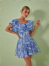 Princess Ruffle Cutout Mini Dress In Blue