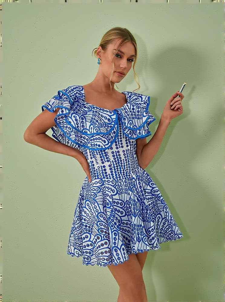 Princess Ruffle Cutout Mini Dress In Blue