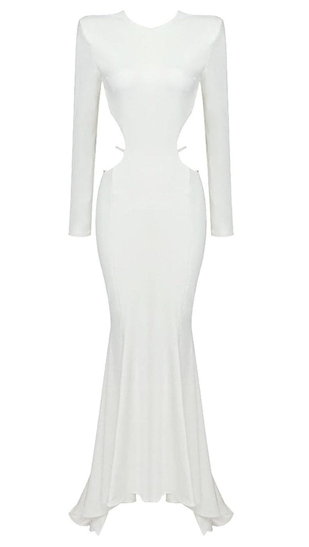 AIIZIE LONG SLEEVE CUT OUT BACKLESS MERMAID MAXI DRESS IN WHITE - product image