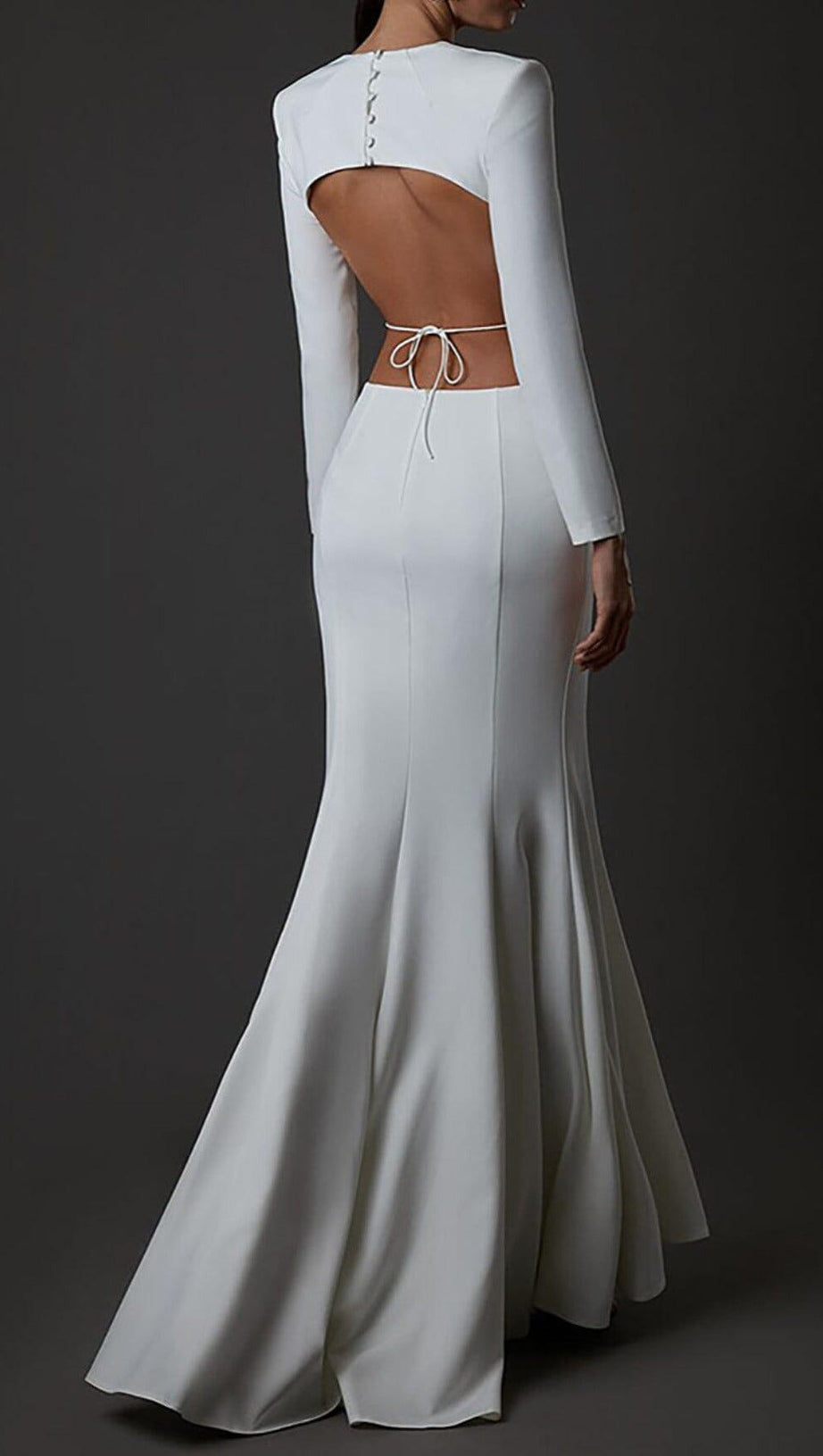 LONG SLEEVE CUT OUT BACKLESS MERMAID MAXI DRESS IN WHITE