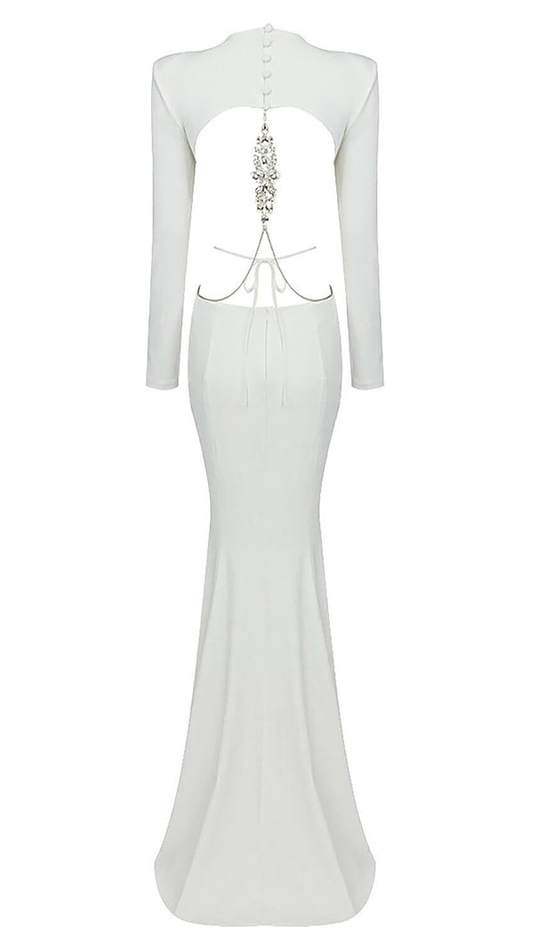 Long Sleeve Cut Out Backless Mermaid Maxi Dress in White