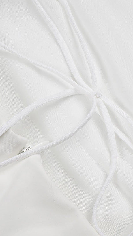 LONG SLEEVE CUT OUT BACKLESS MERMAID MAXI DRESS IN WHITE