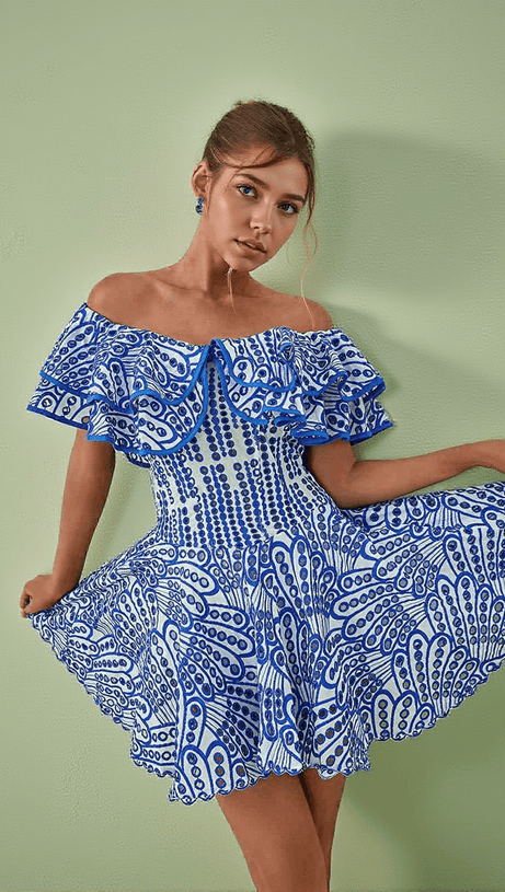 MINI ABITO DA PRINCIPESSA CON VOLANT E TAGLIO BLU