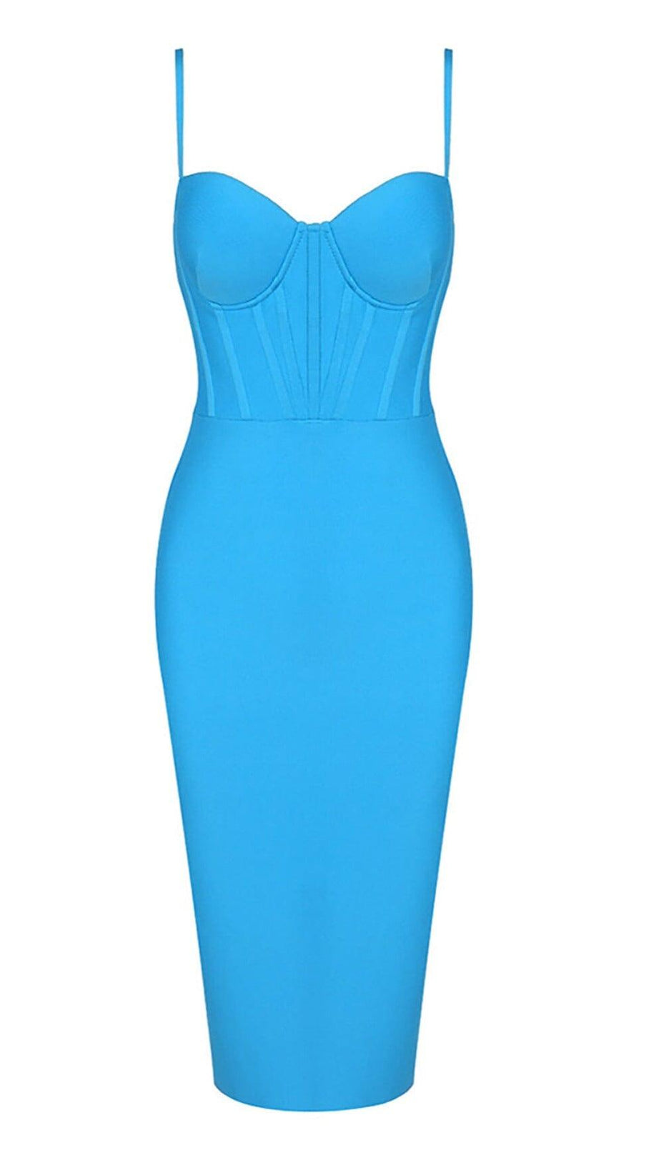 ABITO MIDI CON CORSETTO E FASCE BLU