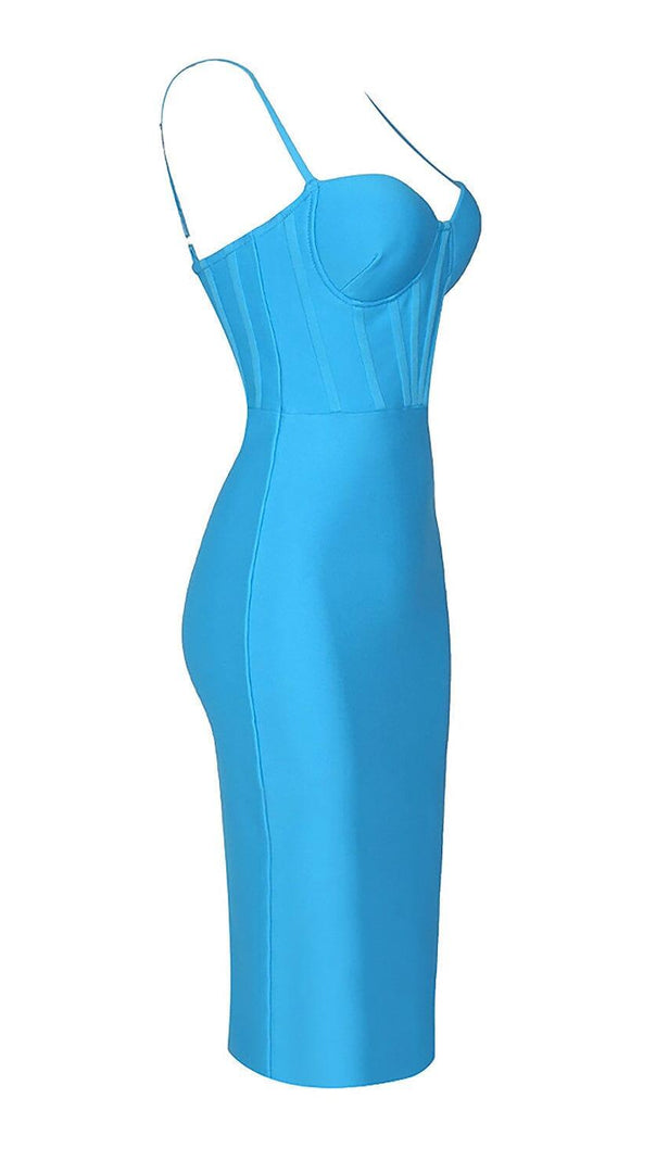AIIZIE STRAPPY CORSET MIDI BANDAGE DRESS IN BLUE - product image