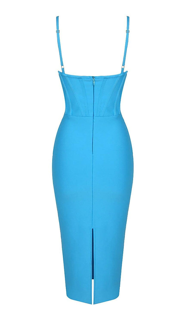 AIIZIE STRAPPY CORSET MIDI BANDAGE DRESS IN BLUE - product image