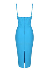 STRAPPY CORSET MIDI BANDAGE DRESS IN BLUE