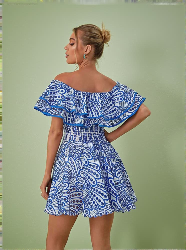 Princess Ruffle Cutout Mini Dress In Blue