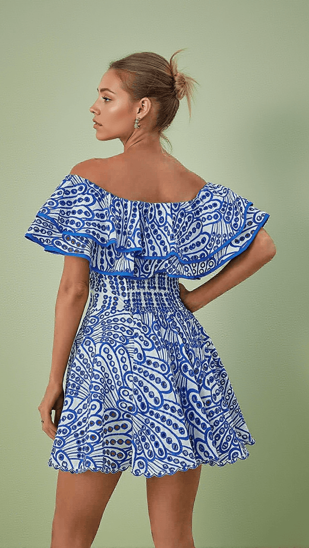 AIIZIE PRINCESS RUFFLE CUTOUT MINI DRESS IN BLUE - product image