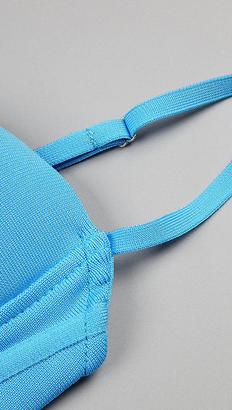 Riemchenkorsett-Midi-Bandagekleid in Blau