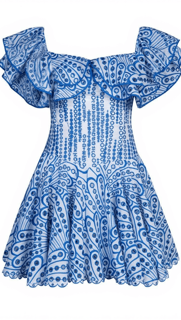 AIIZIE PRINCESS RUFFLE CUTOUT MINI DRESS IN BLUE - product image