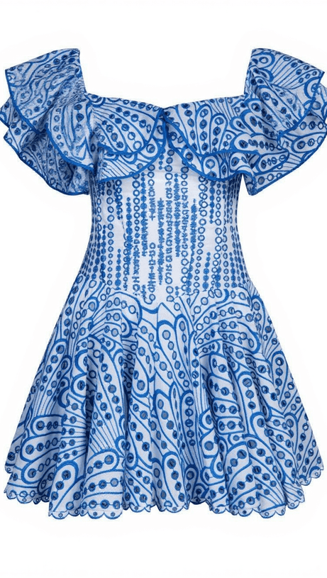 MINI ABITO DA PRINCIPESSA CON VOLANT E TAGLIO BLU