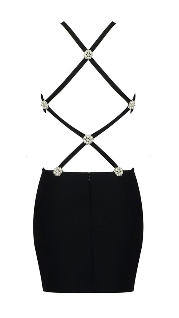 AIIZIE BUTTON BACKLESS HALTE MINI BANDGE DRESS IN BLACK - product image