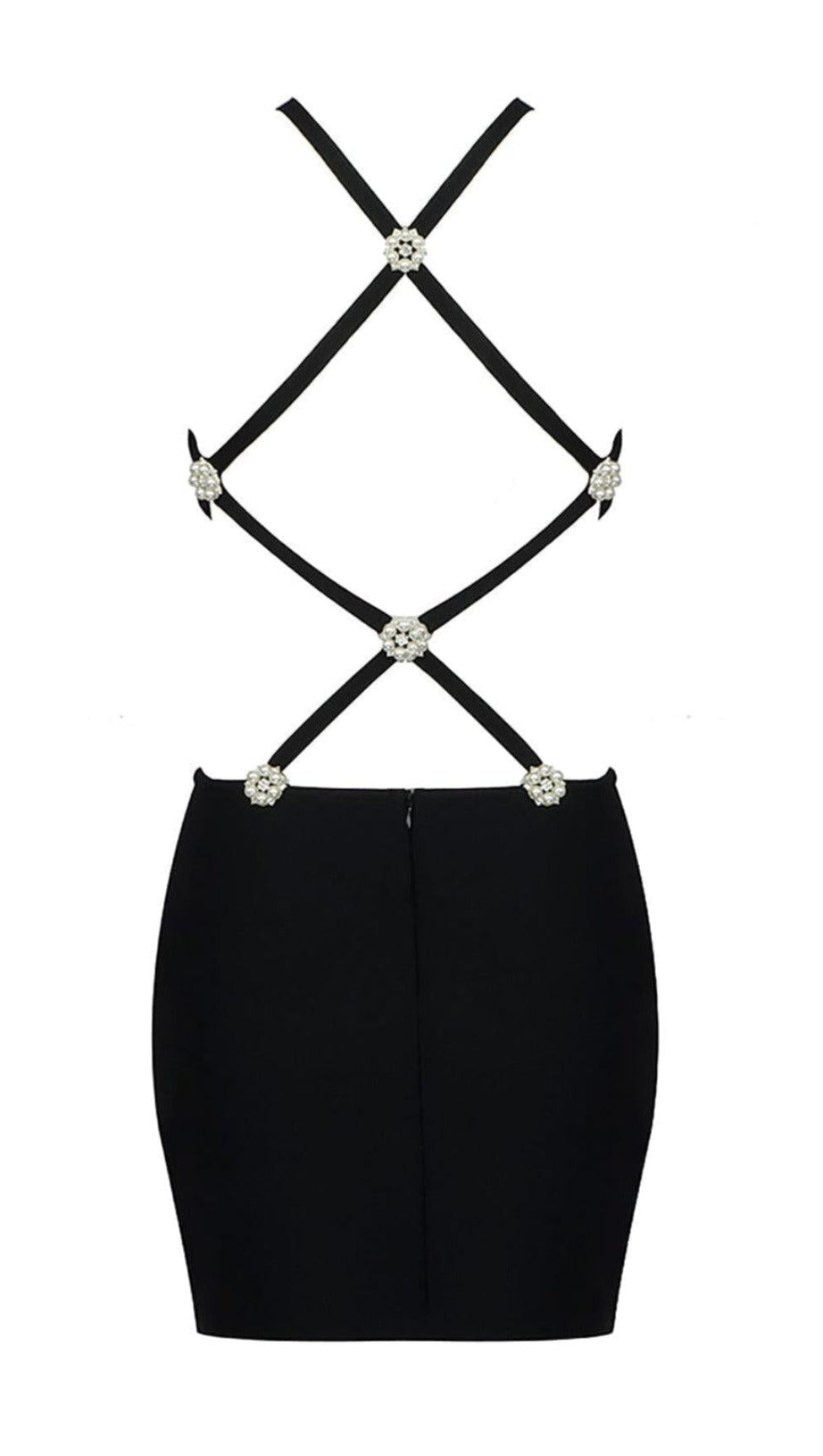 BUTTON BACKLESS HALTE MINI BANDGE DRESS IN BLACK