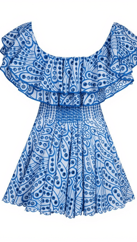 MINI ABITO DA PRINCIPESSA CON VOLANT E TAGLIO BLU