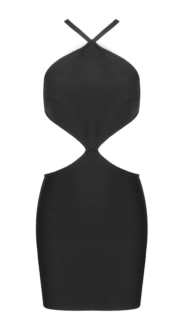 AIIZIE BUTTON BACKLESS HALTE MINI BANDGE DRESS IN BLACK - product image