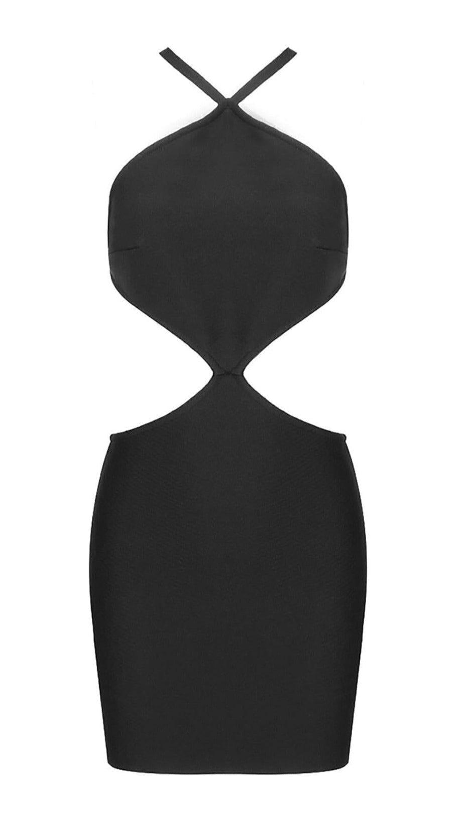 BUTTON BACKLESS HALTE MINI BANDGE DRESS IN BLACK