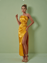 Chara One Shoulder Cutout Maxi Dress In Gold