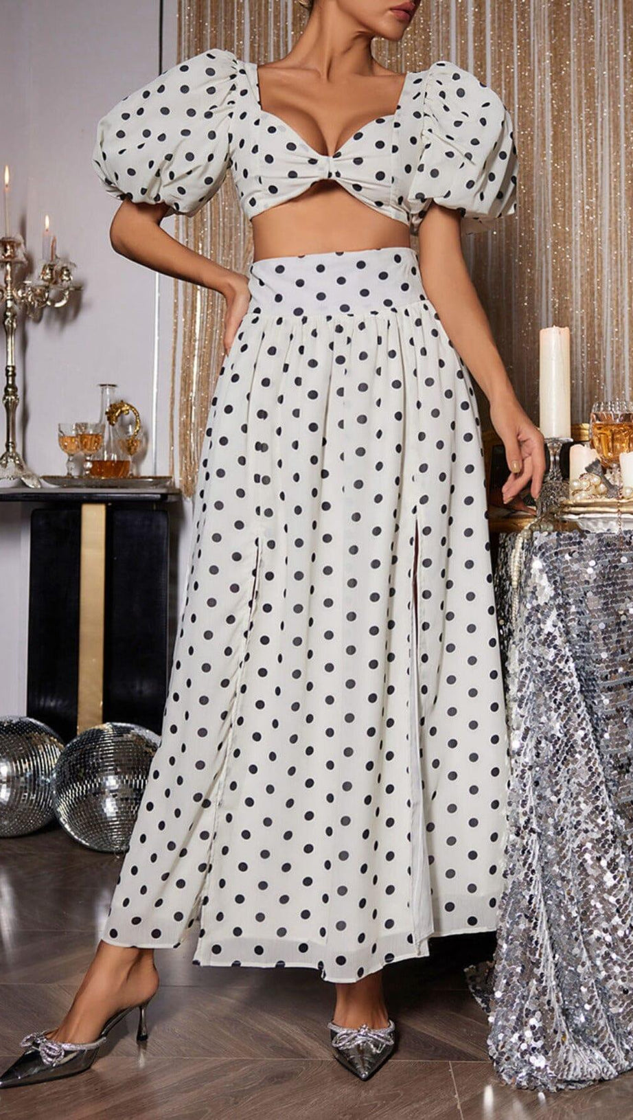 POLKA DOT SKIRT SET IN WHITE