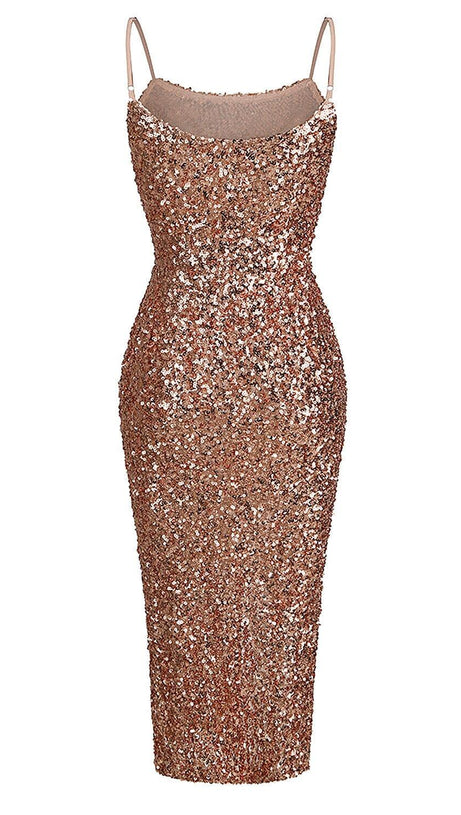ABITO MIDI CON SPACCHI E PAILLETTES IN ORO