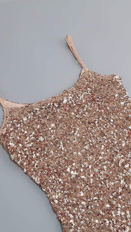ABITO MIDI CON SPACCHI E PAILLETTES IN ORO