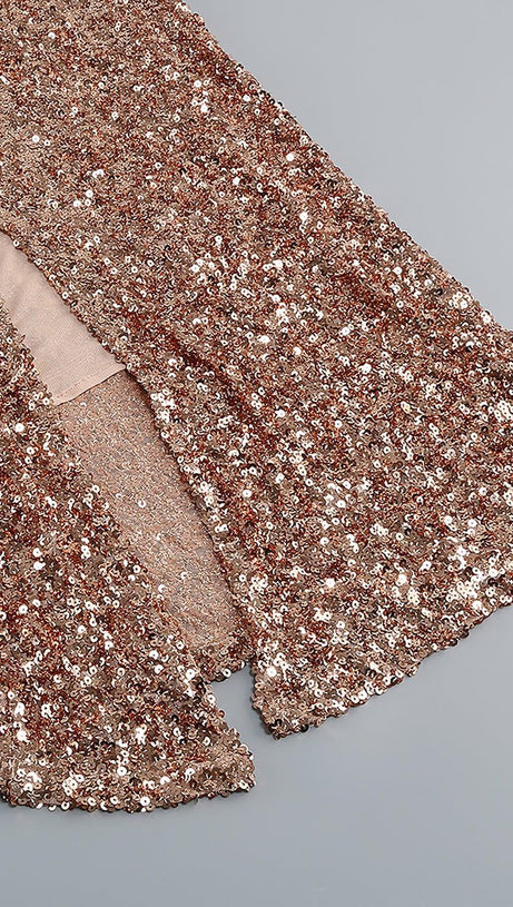 ABITO MIDI CON SPACCHI E PAILLETTES IN ORO