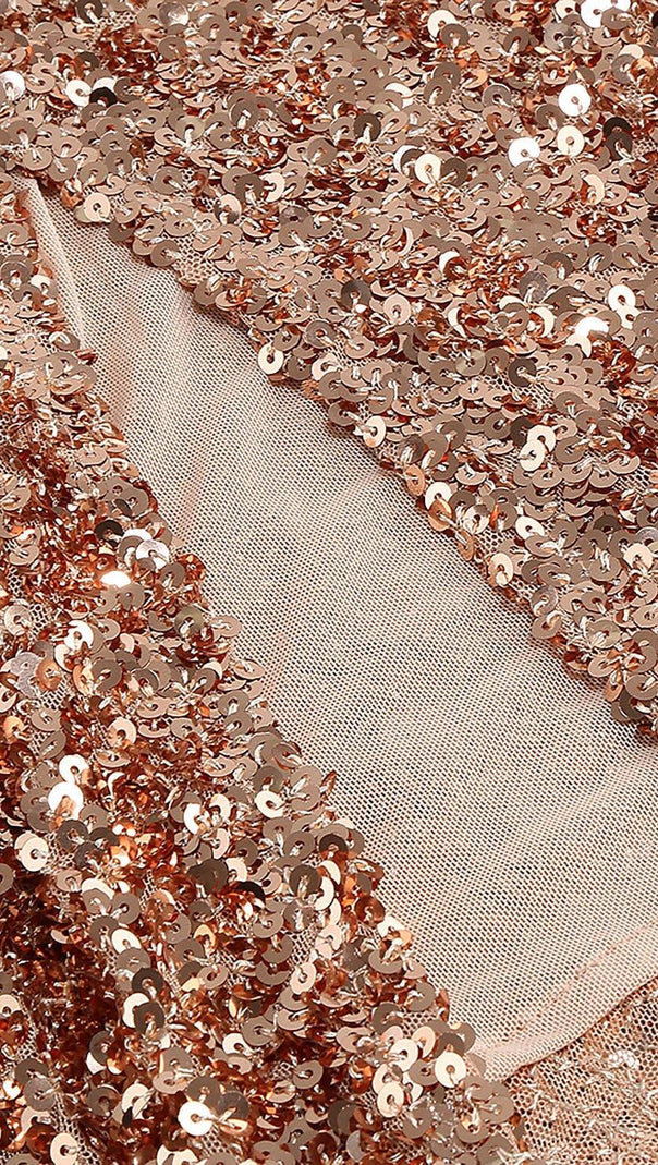 AIIZIE STRAPPY SEQUINS SLIT MIDI DRESS IN GOLD - product image