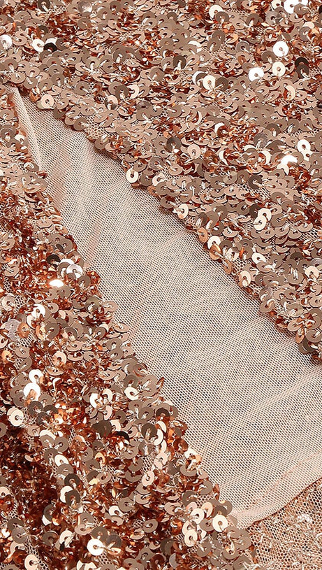 ABITO MIDI CON SPACCHI E PAILLETTES IN ORO