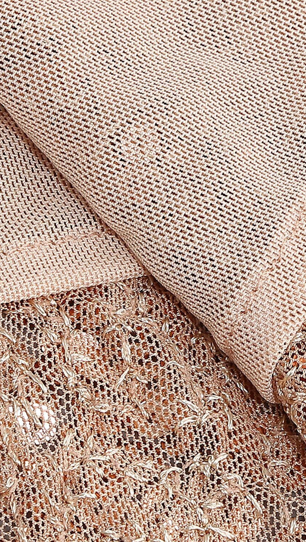 MIDIKLEID MIT RIEMEN UND PAILLETTEN UND SCHLITZ IN GOLD