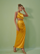 Chara One Shoulder Cutout Maxi Dress In Gold