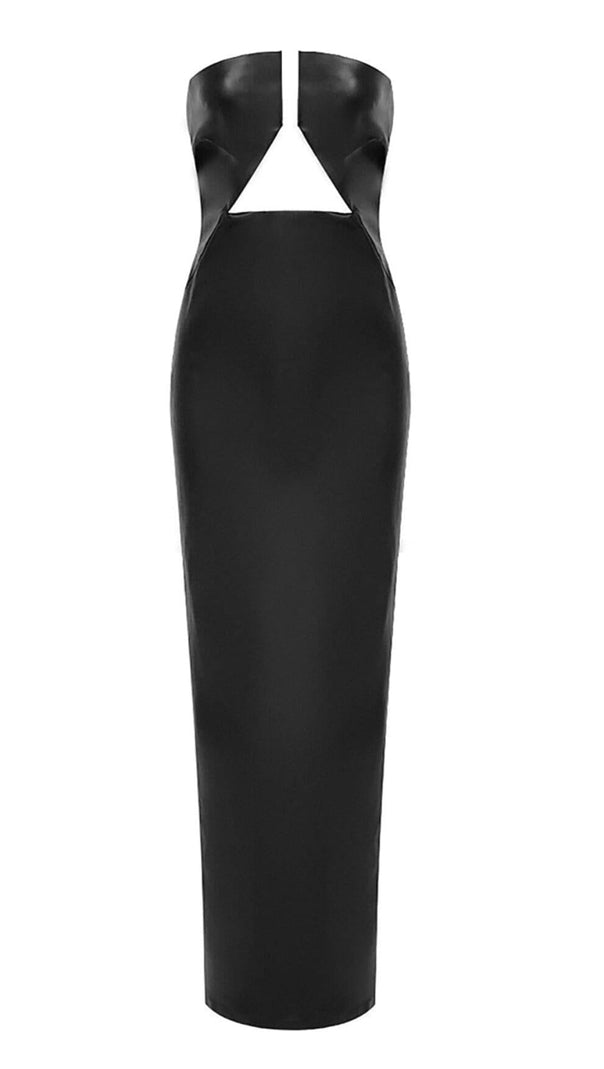 AIIZIE FAUX LEATHER STRAPLESS MAXI DRESS IN BLACK - product image