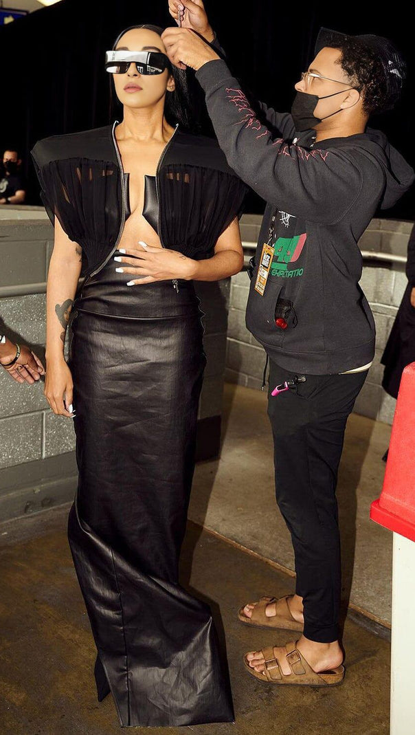AIIZIE FAUX LEATHER STRAPLESS MAXI DRESS IN BLACK - product image