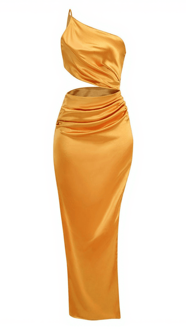 AIIZIE CHARA ONE SHOULDER CUTOUT MAXI DRESS IN GOLD - product image
