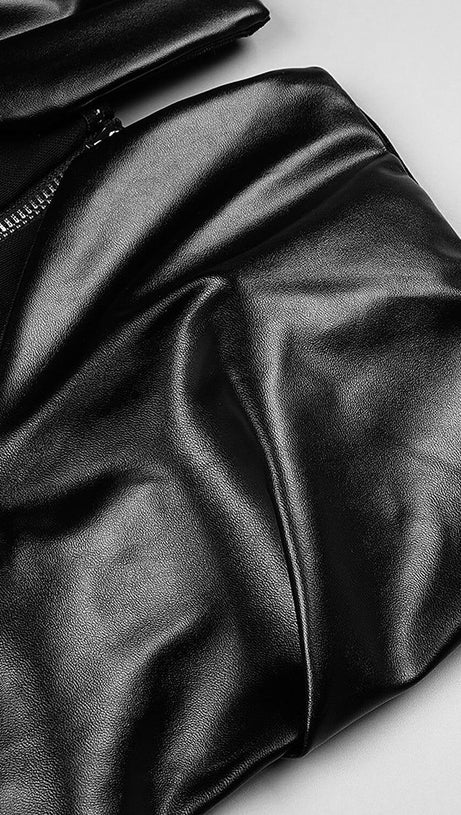 FAUX LEATHER STRAPLESS MAXI DRESS IN BLACK