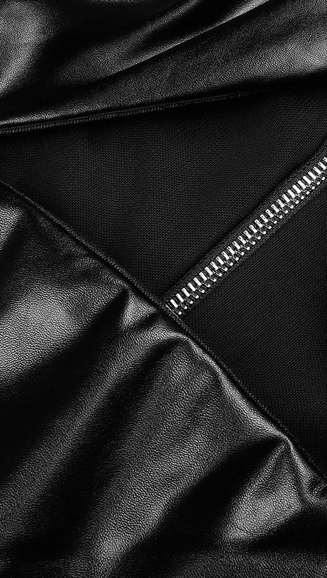 FAUX LEATHER STRAPLESS MAXI DRESS IN BLACK