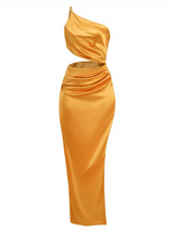 Chara One Shoulder Cutout Maxi Dress In Gold