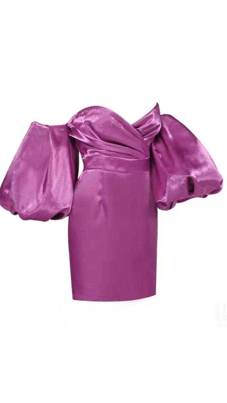 MINI ABITO IN RASO CON MANICHE A SBUFFO VIOLA SCURO